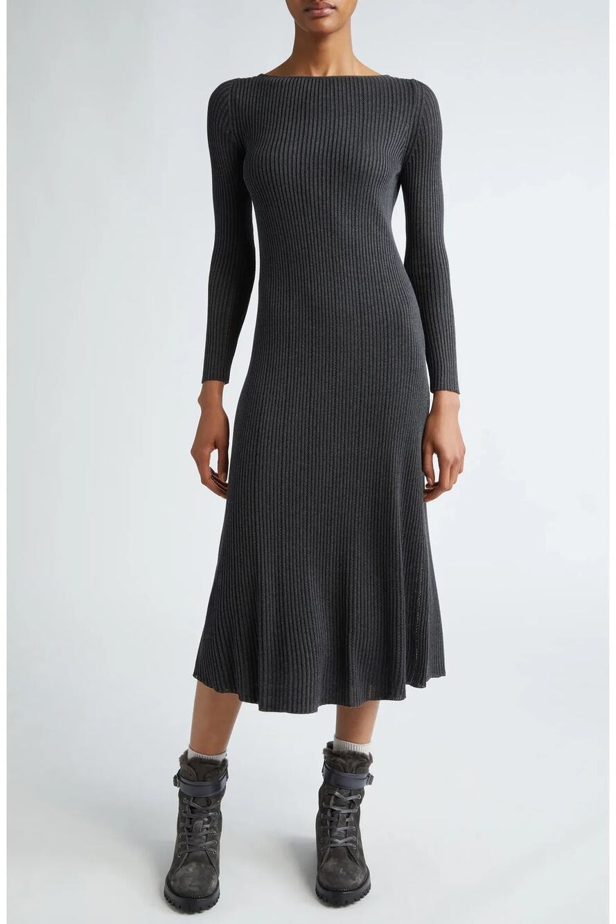 Eleventy Ribbed Long Sleeve Silk Blend Sweater Dress size L large